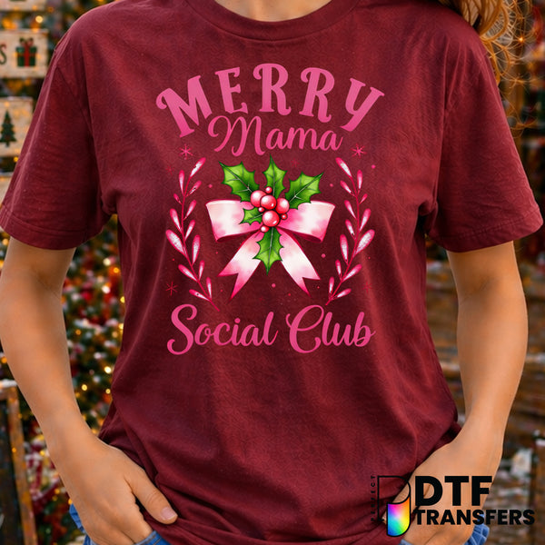 Merry Mama Social Club Pink Pastel Coquette Christmas – Christmas DTF Transfer