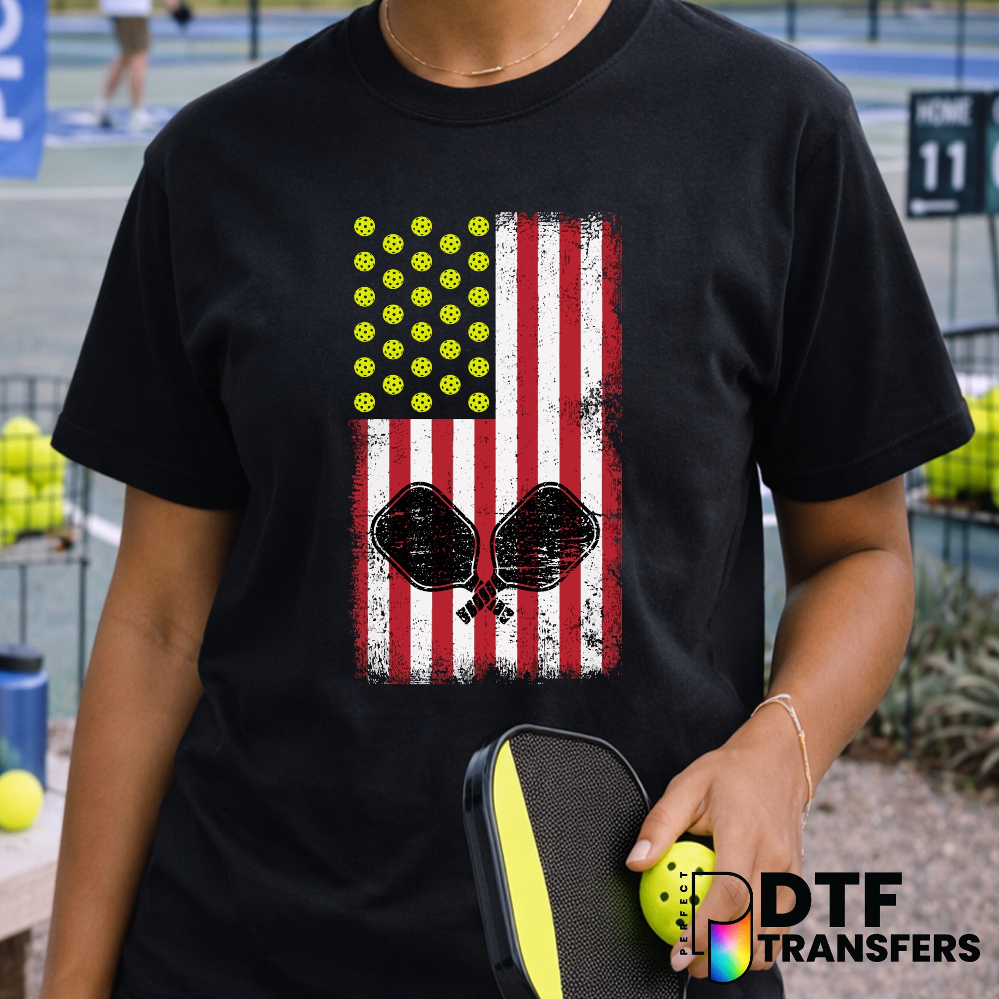 American Flag Pickleball Paddles & Ball – DTF Transfer