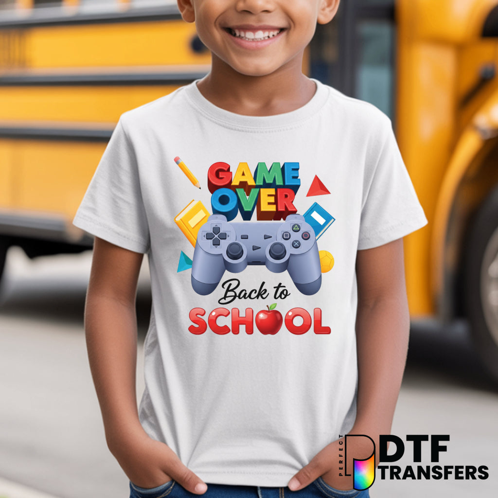 GAME OVER Back to School – Colorful Gaming Controller Teacher DTF Transfer