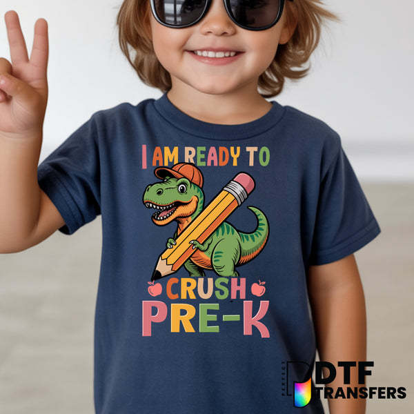 Ready to Crush Pre-K T-Rex with Glasses – Teacher DTF Transfer