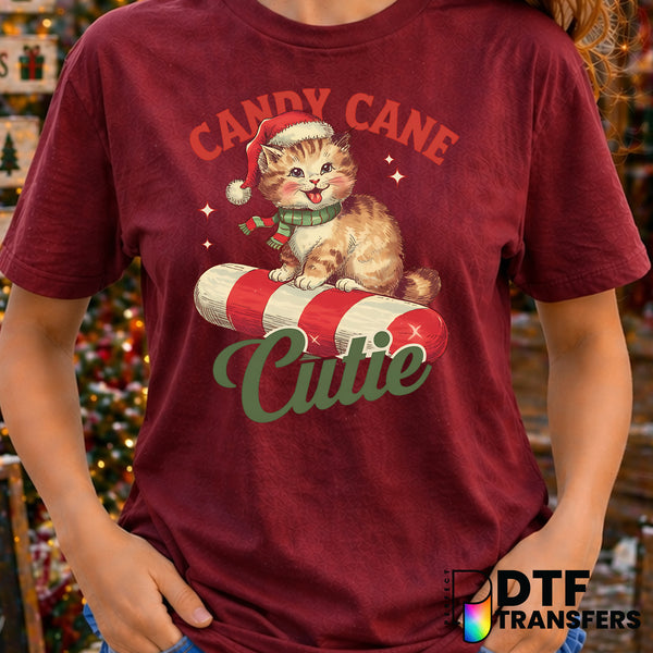 Candy Cane Cutie Cat Mom – Christmas DTF Transfer