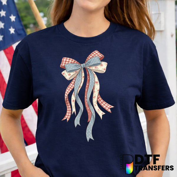 Coquette Bow Stars and Stripes – Fourth of July DTF Transfer