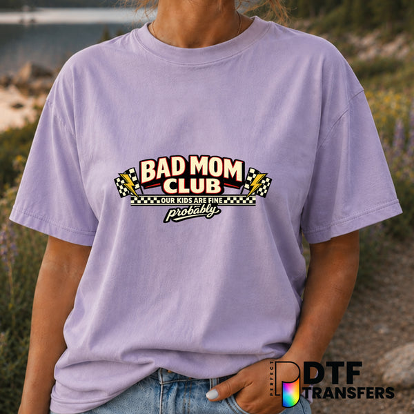 Bad Moms Club Arch Racing Checkered Flags – Mother's Day DTF Transfer (view 2 of 2) – by Perfect DTF Transfers – Premade D...