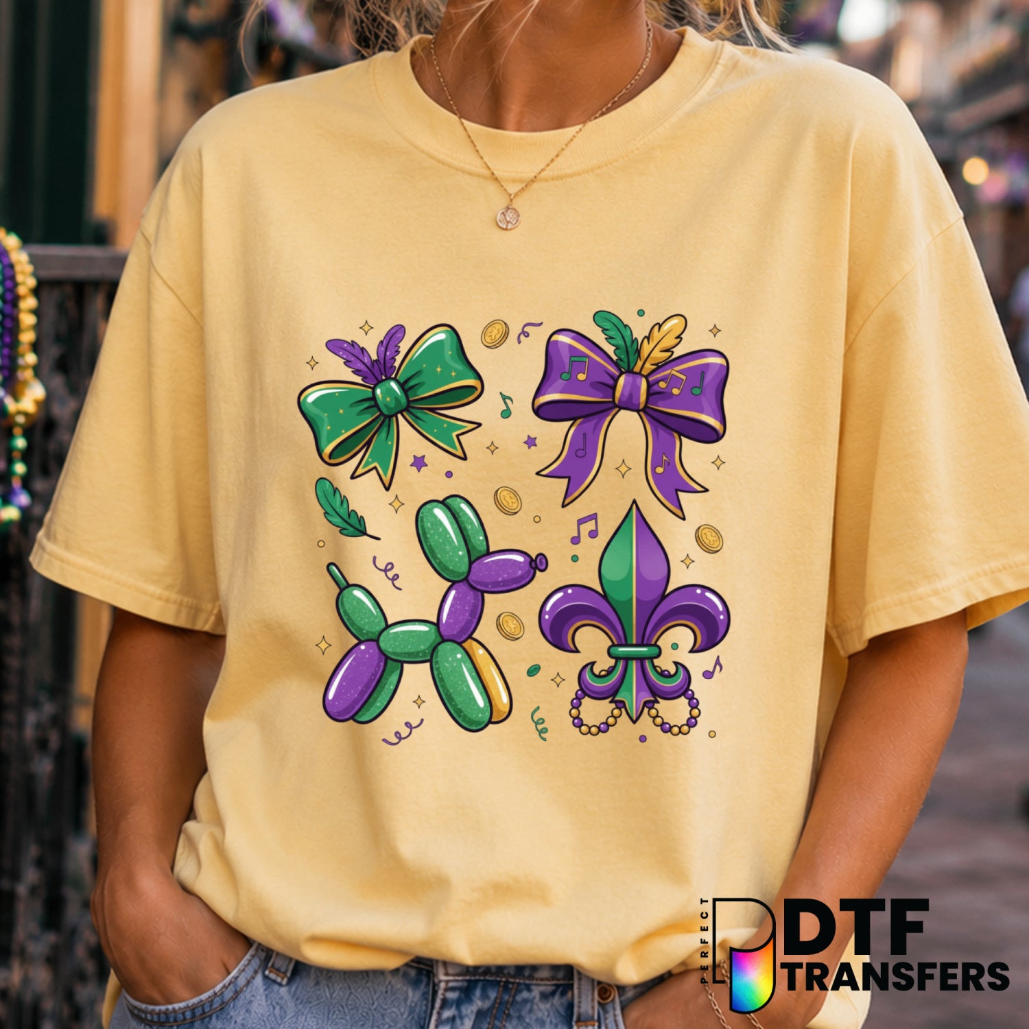Balloon Dog with Coquette Bow – Mardi Gras DTF Transfer (view 1 of 2) – by Perfect DTF Transfers – Premade DTF Transfers –...