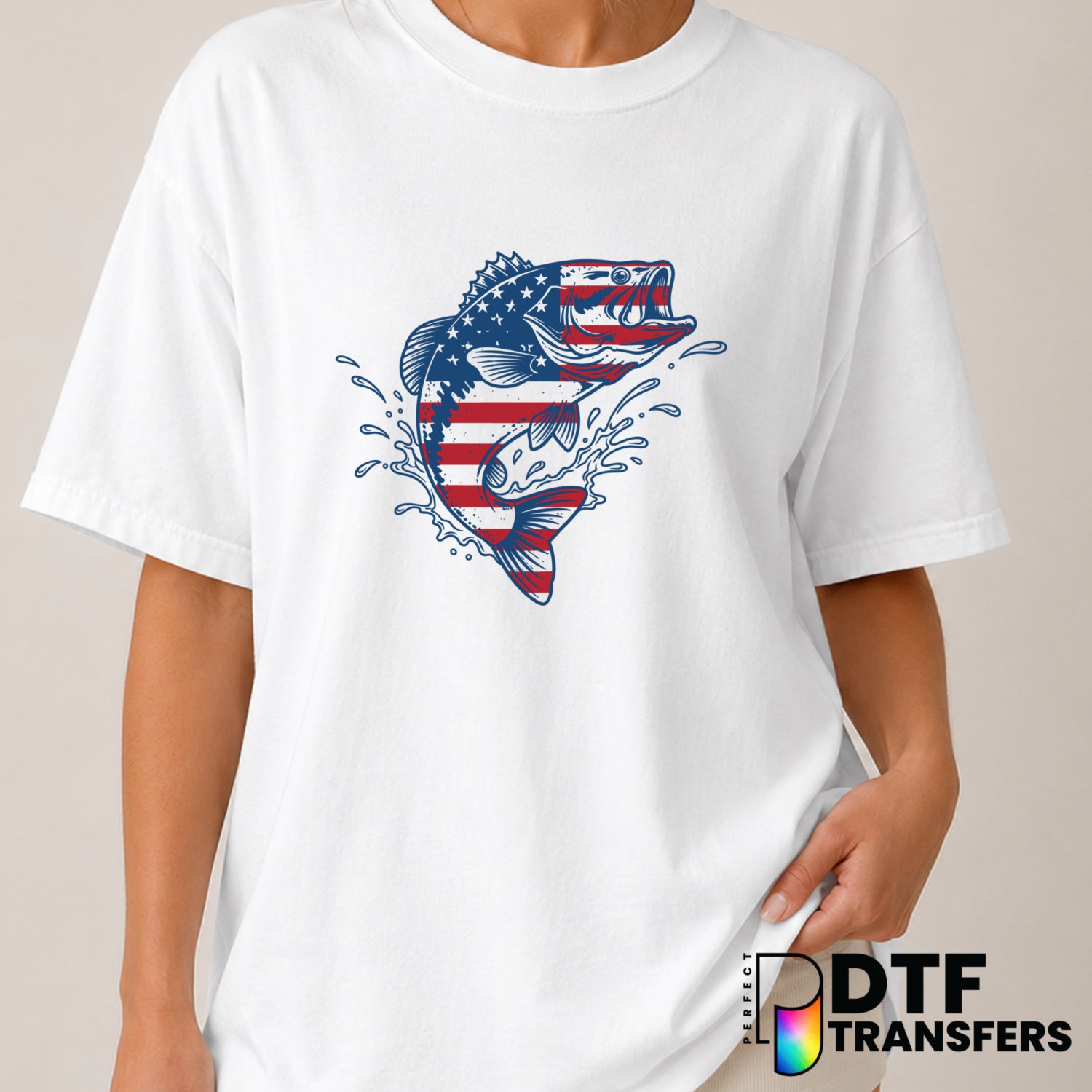 Bass Fish American Flag – Fishing DTF Transfer (view 2 of 2) – by Perfect DTF Transfers – Premade DTF Transfers – Fishing,...