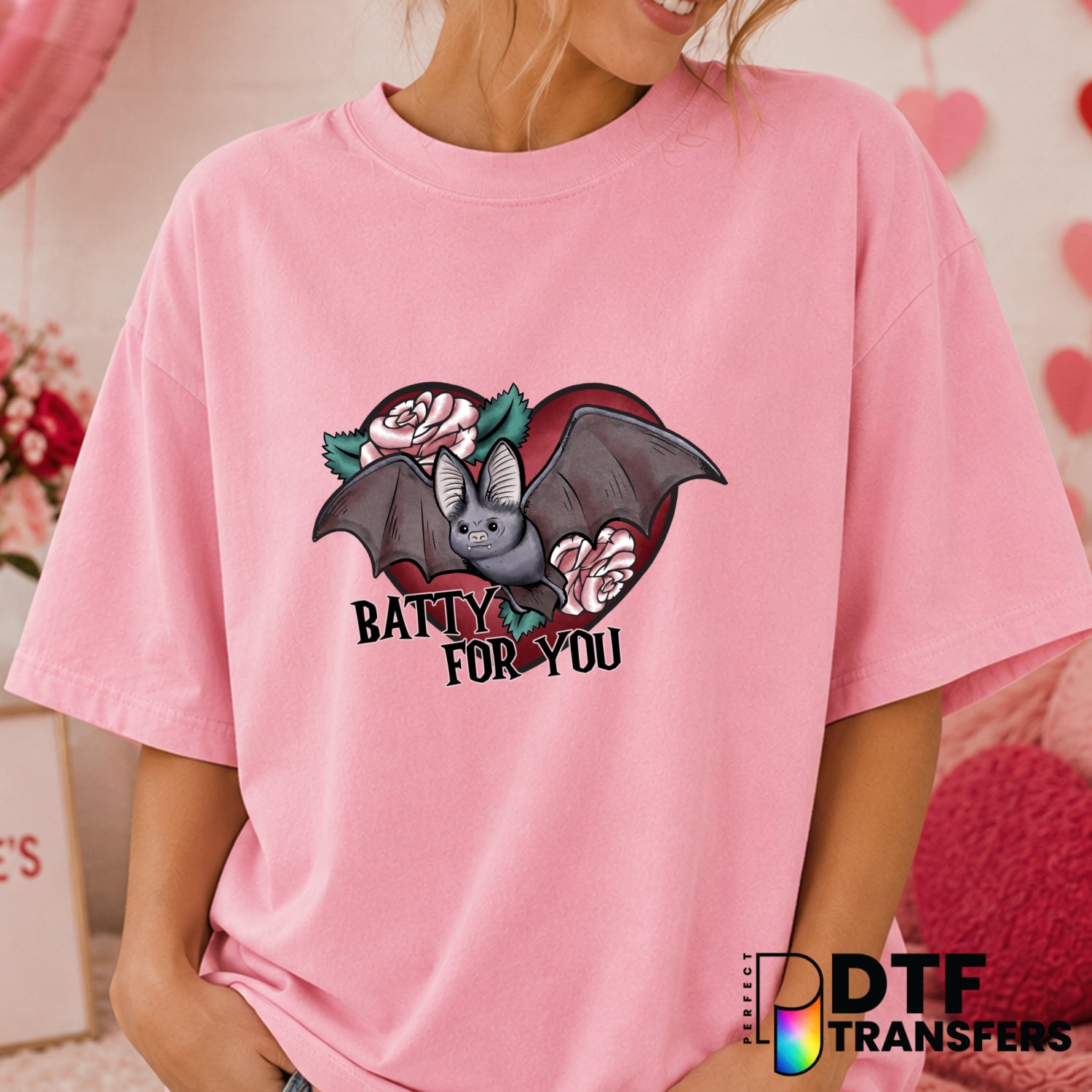 Batty For You – Valentine's Day DTF Transfer (view 1 of 2) – by Perfect DTF Transfers – Premade DTF Transfers – Valentine'...