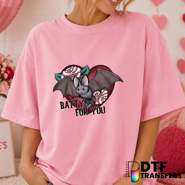 Batty For You – Valentine's Day DTF Transfer (view 1 of 2) – by Perfect DTF Transfers – Premade DTF Transfers – Valentine'...