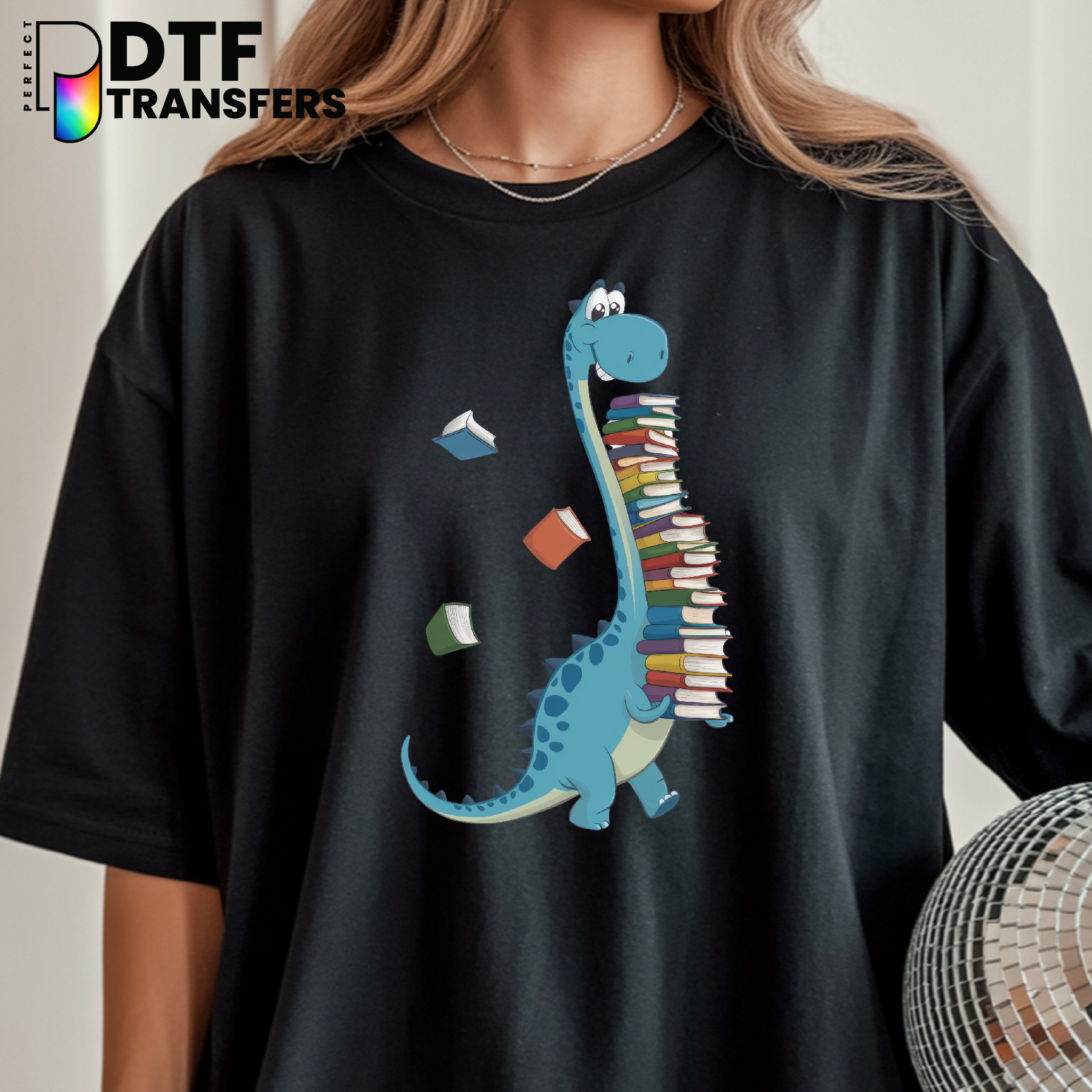Book-Loving Dinosaur Teacher DTF Transfer