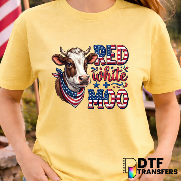Red White and Moo – Fourth of July DTF Transfer