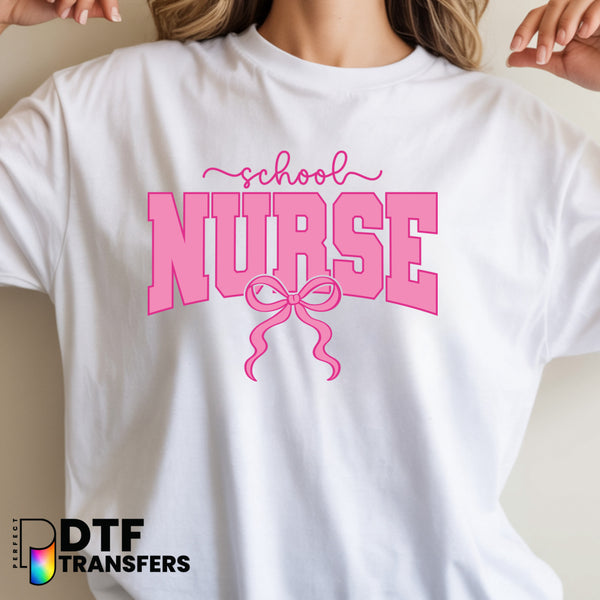SCHOOL NURSE with Pink Bow – School Nurse DTF Transfer
