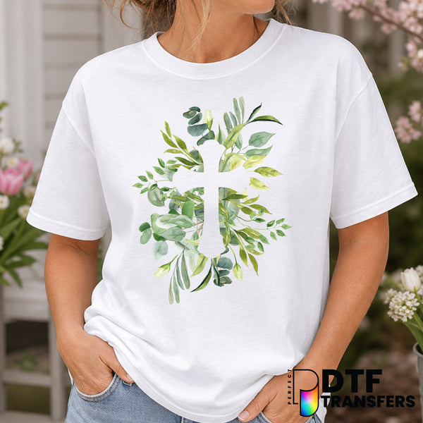Religious Cross Botanical Greenery – Easter DTF Transfer