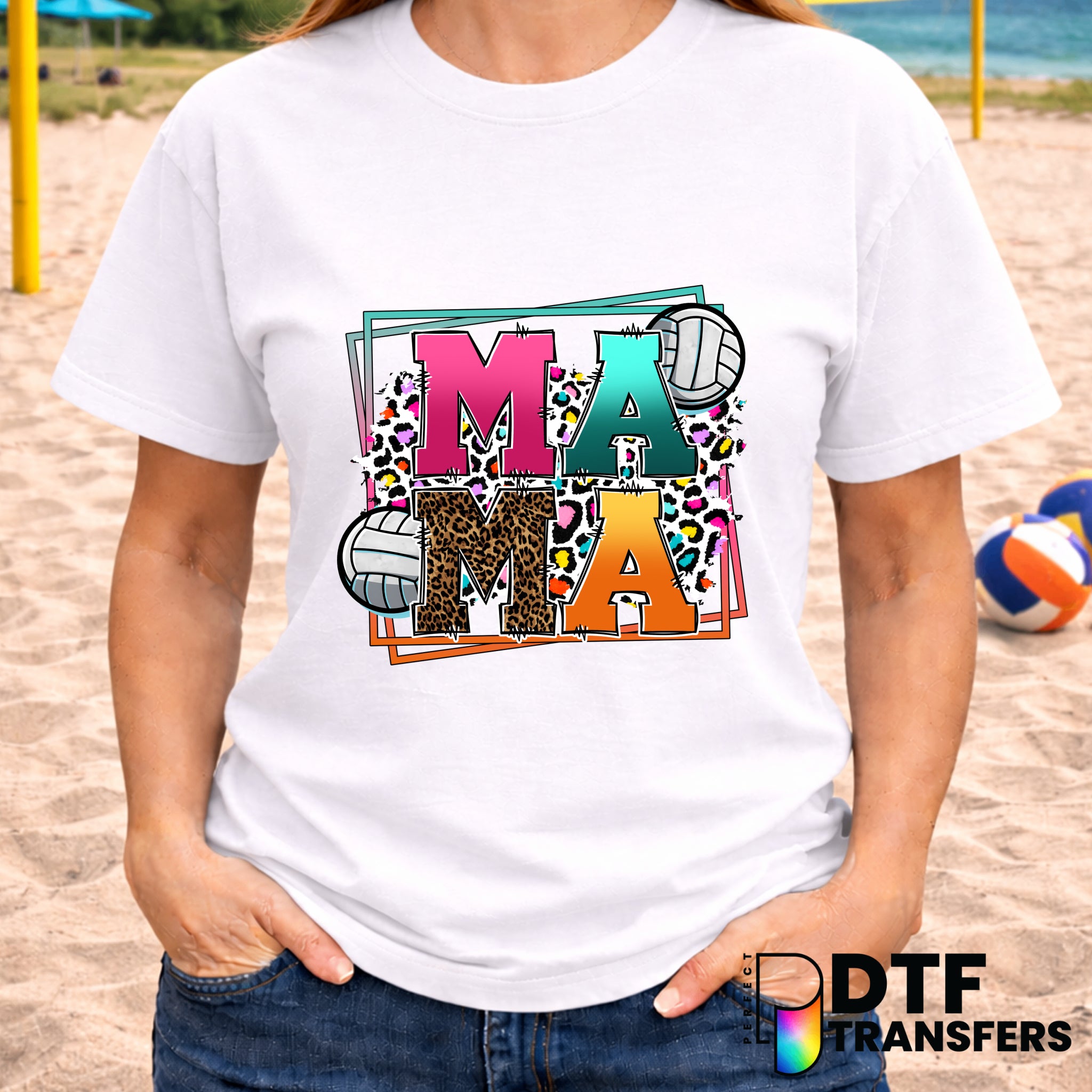 MAMA Stacked Volleyball Colorful Leopard – Volleyball DTF Transfer