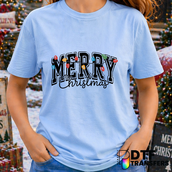 Merry Christmas Lights Varsity Grunge – Christmas DTF Transfer