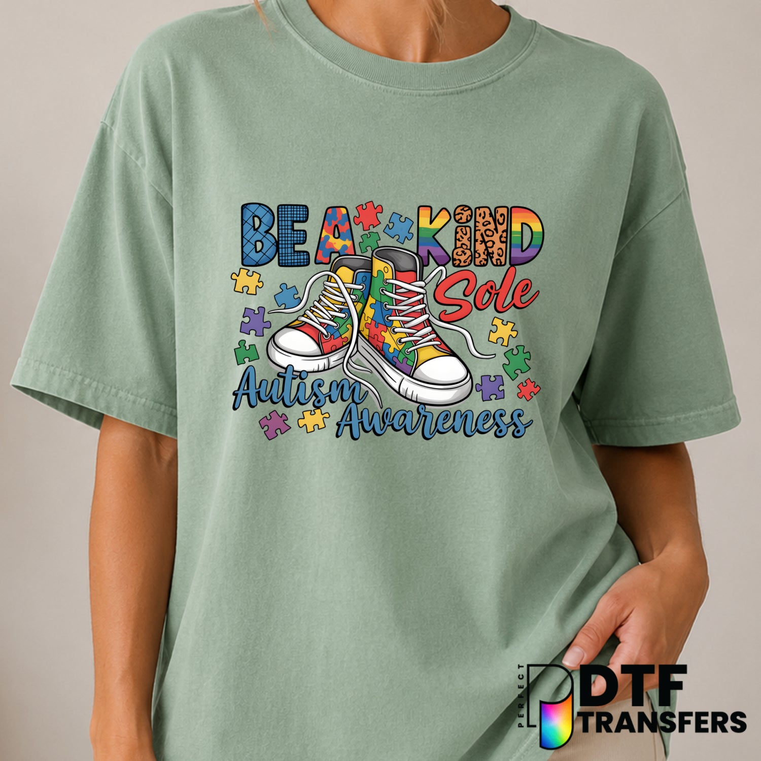 Be A Kind Sole – Autism Awareness DTF Transfer (view 1 of 2) – by Perfect DTF Transfers – Premade DTF Transfers – Autism A...