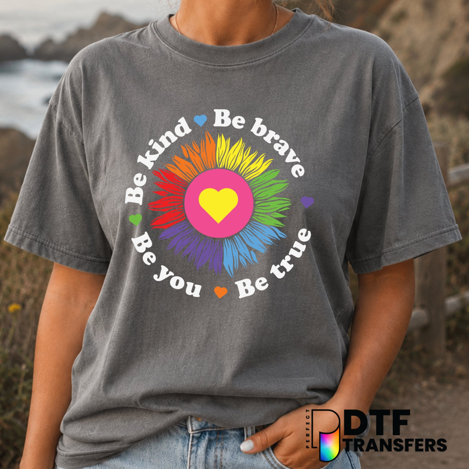 Be Kind Be Brave Be True Be You Sunflower – Anti-Bullying DTF Transfer (view 1 of 2) – by Perfect DTF Transfers – Premade...