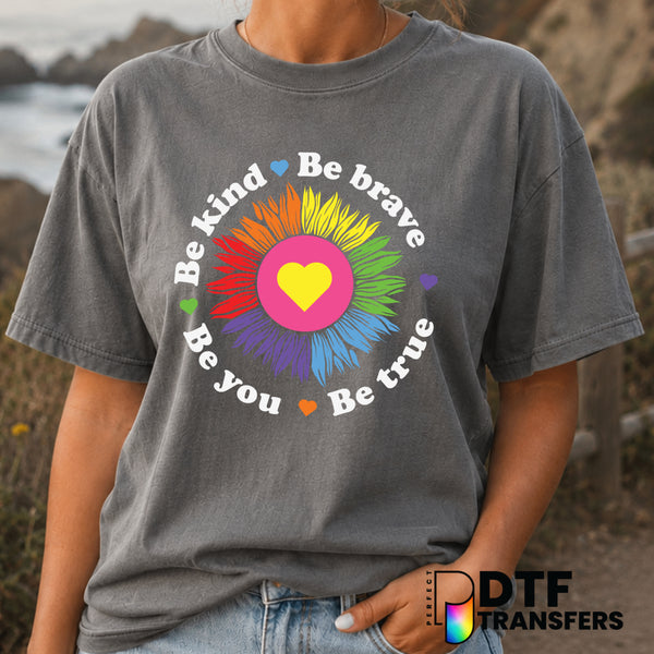 Be Kind Be Brave Be True Be You Sunflower – Anti-Bullying DTF Transfer (view 1 of 2) – by Perfect DTF Transfers – Premade...