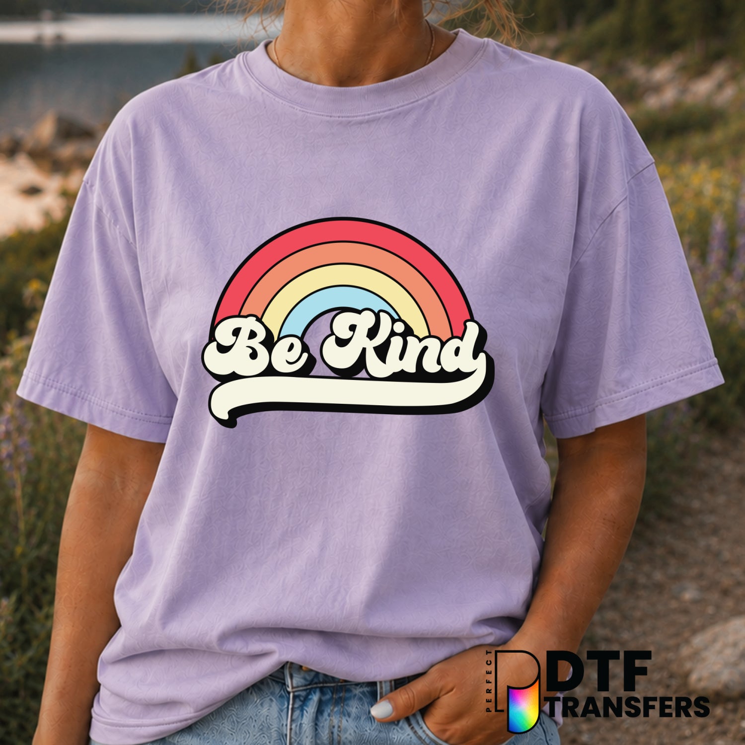 Be Kind Rainbow Script – Anti-Bullying DTF Transfer (view 1 of 2) – by Perfect DTF Transfers – Premade DTF Transfers – Ant...
