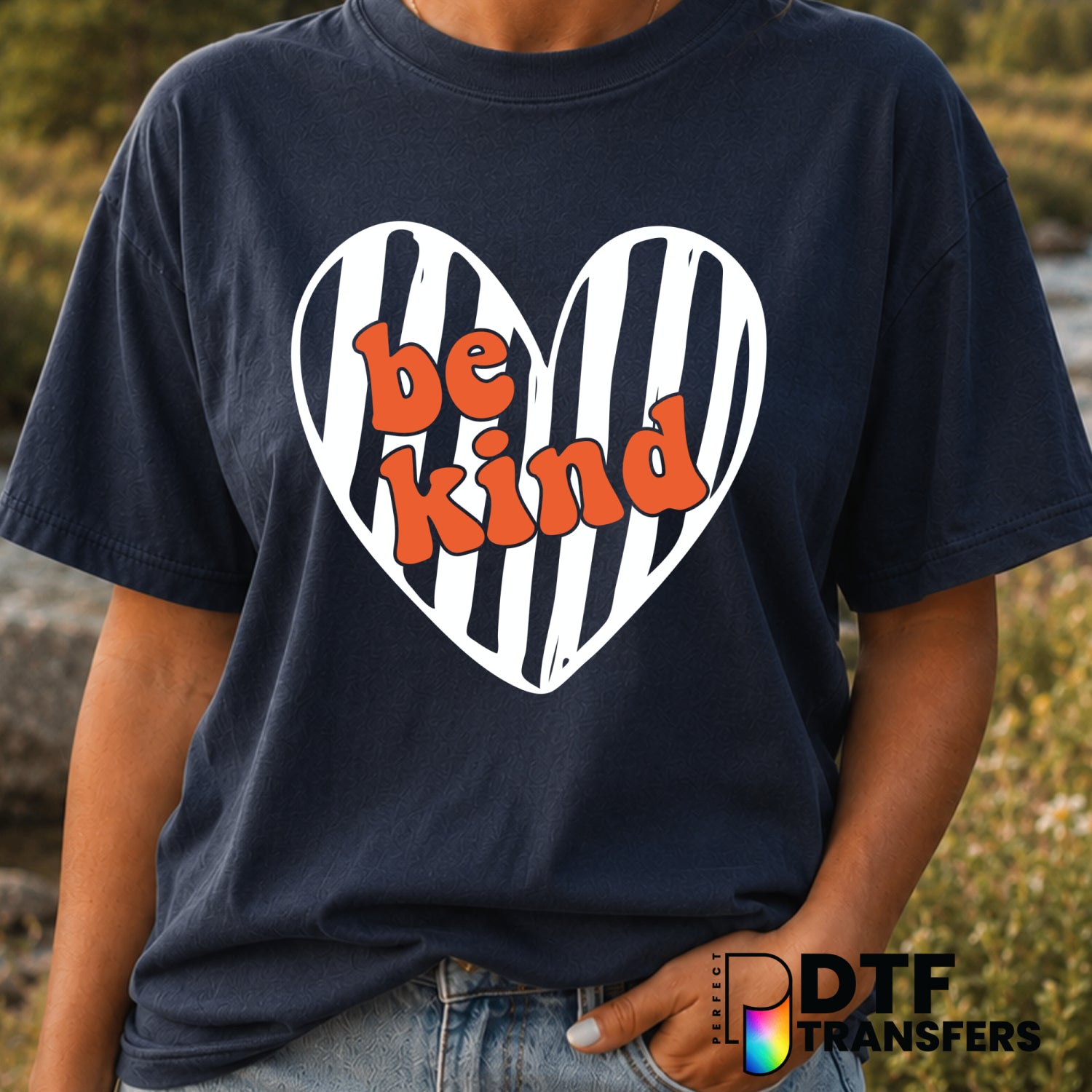 BE KIND Striped Heart – Anti-Bullying DTF Transfer (view 1 of 2) – by Perfect DTF Transfers – Premade DTF Transfers – Anti...