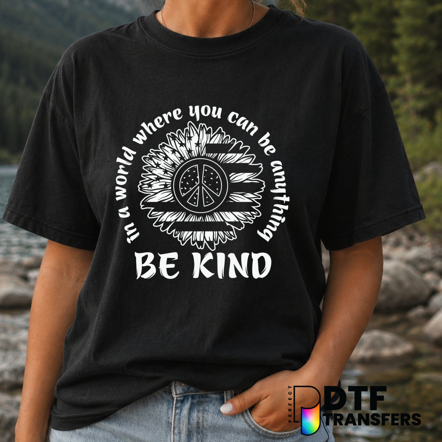 Be Kind Sunflower American Flag – Anti-Bullying DTF Transfer (view 1 of 2) – by Perfect DTF Transfers – Premade DTF Transf...