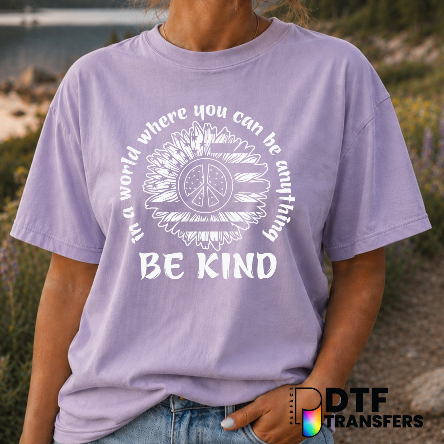 Be Kind Sunflower American Flag – Anti-Bullying DTF Transfer (view 2 of 2) – by Perfect DTF Transfers – Premade DTF Transf...