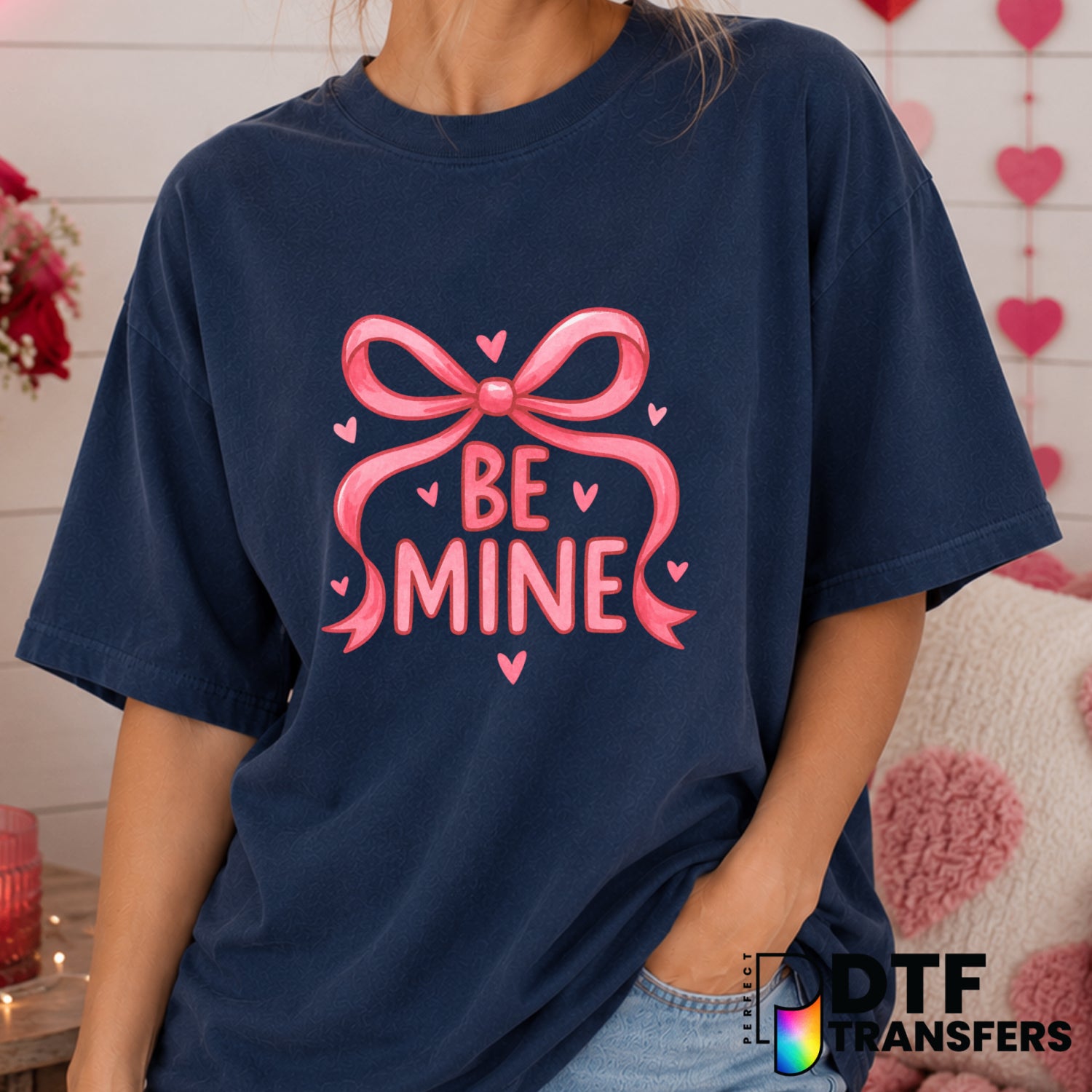 Be Mine Coquette Pink Bow – Valentine's Day DTF Transfer (view 2 of 2) – by Perfect DTF Transfers – Premade DTF Transfers...
