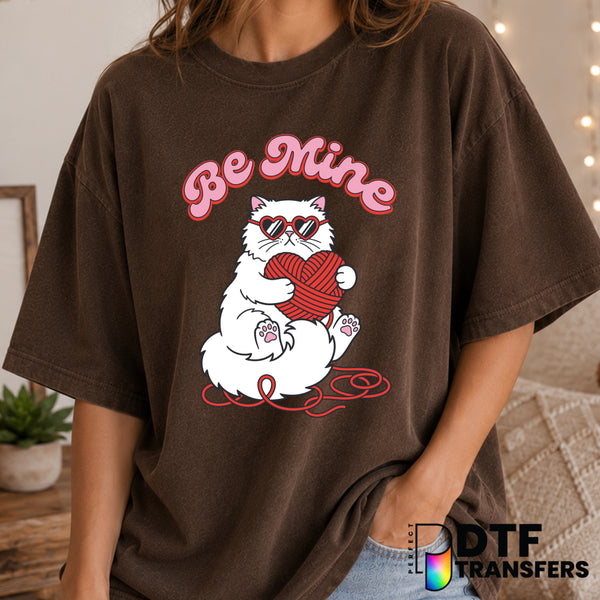 Be Mine Cute Cat – Valentine's Day DTF Transfer (view 1 of 2) – by Perfect DTF Transfers – Premade DTF Transfers – Valenti...
