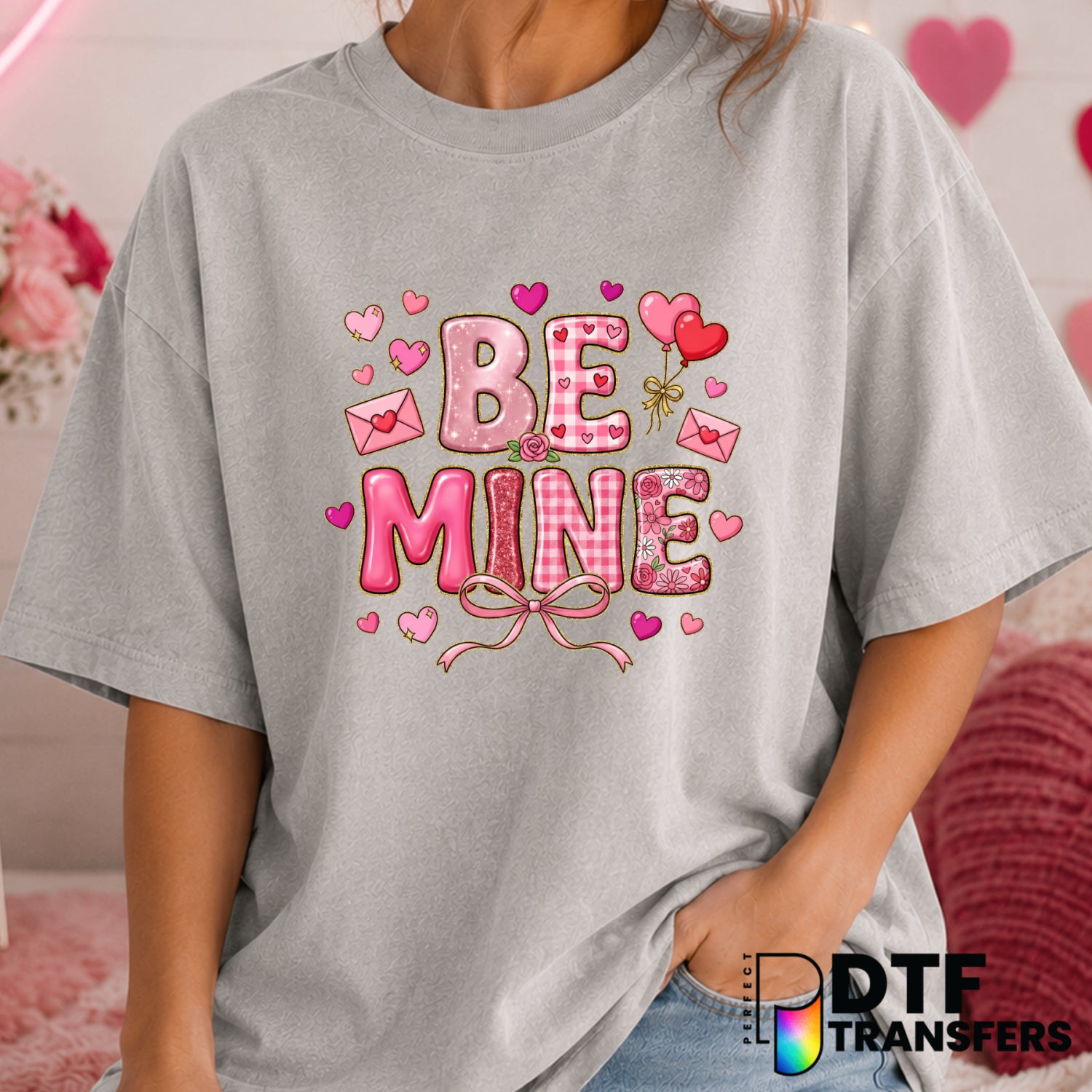 Be Mine Faux Glitter Stacked – Valentine's Day DTF Transfer (view 2 of 2) – by Perfect DTF Transfers – Premade DTF Transfe...
