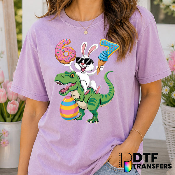 Funny Easter Bunny Riding Dinosaur – Easter DTF Transfer