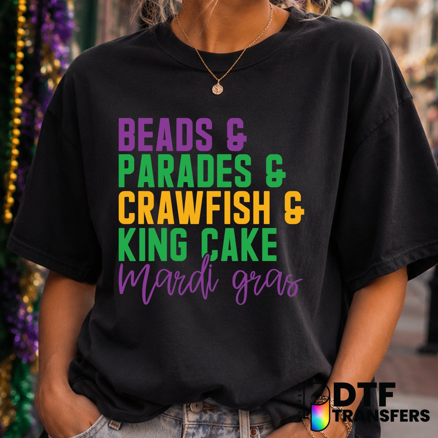 BEADS PARADES CRAWFISH KING CAKE MARDI GRAS – Mardi Gras DTF Transfer (view 2 of 2) – by Perfect DTF Transfers – Premade D...