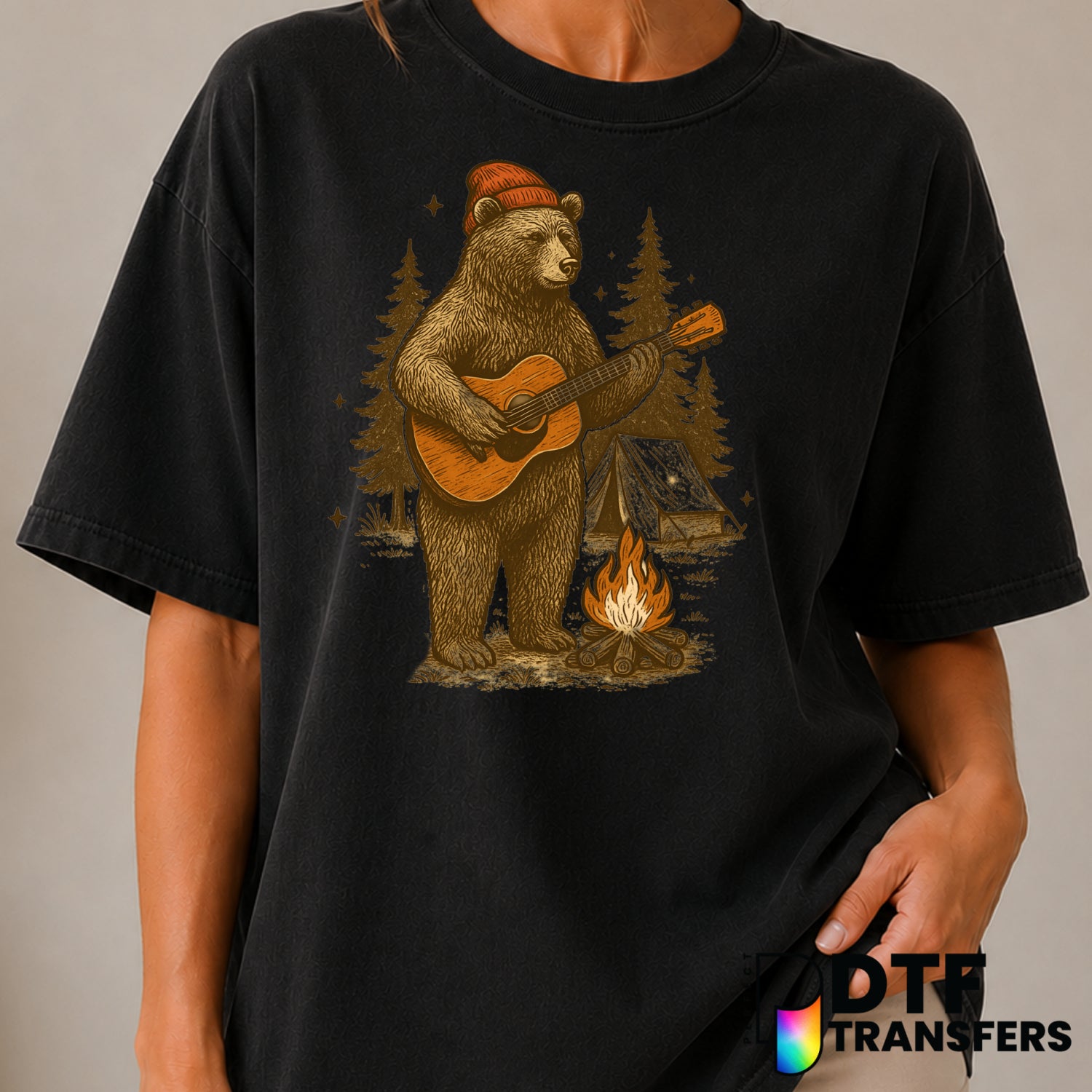BEARLY AWAKE – Camping DTF Transfer (view 1 of 2) – by Perfect DTF Transfers – Premade DTF Transfers – Camping, Outdoor