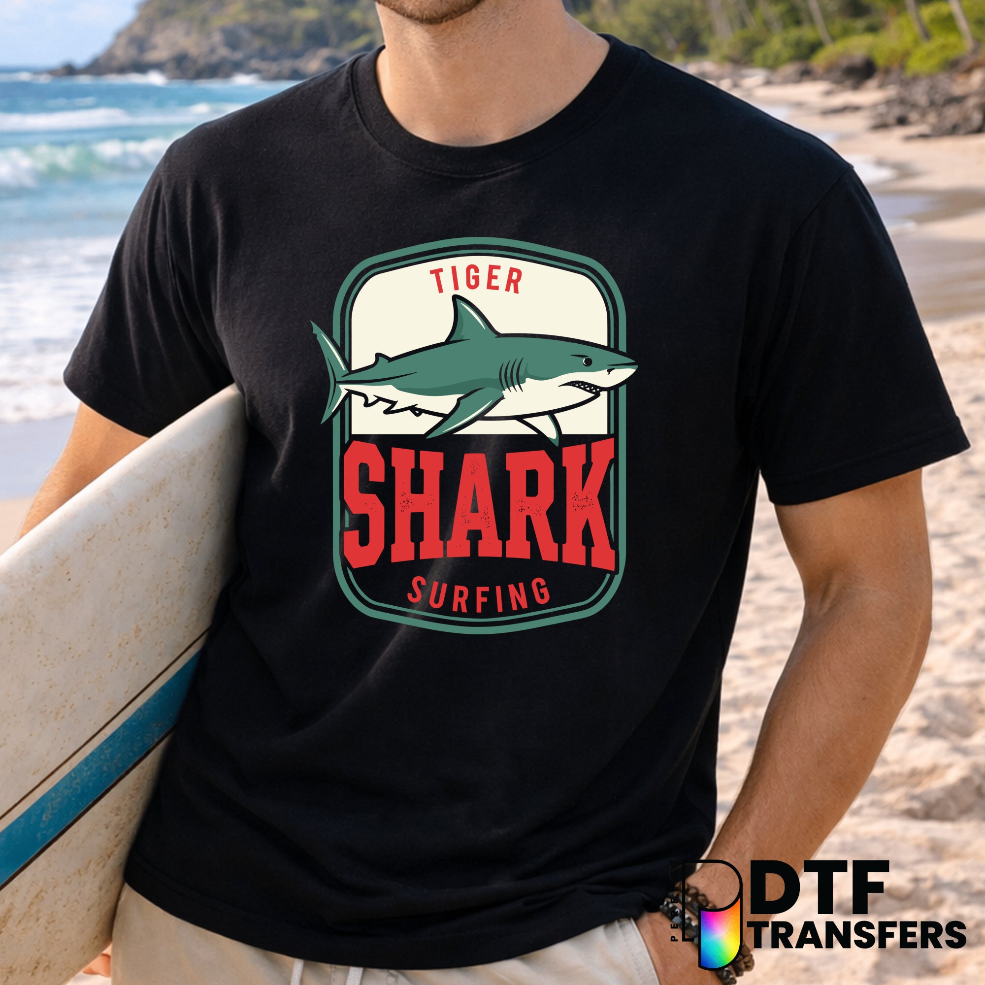 Tiger Shark Surfing Grunge – Surfing DTF Transfer
