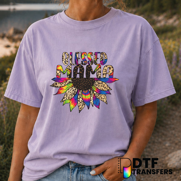 Blessed Mama Sunflower Leopard Tie Dye – Mother's Day DTF Transfer (view 1 of 2) – by Perfect DTF Transfers – Premade DTF...