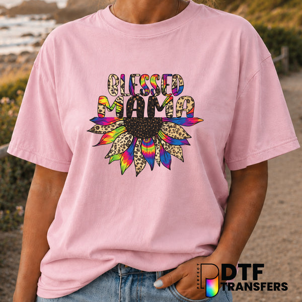 Blessed Mama Sunflower Leopard Tie Dye – Mother's Day DTF Transfer (view 2 of 2) – by Perfect DTF Transfers – Premade DTF...