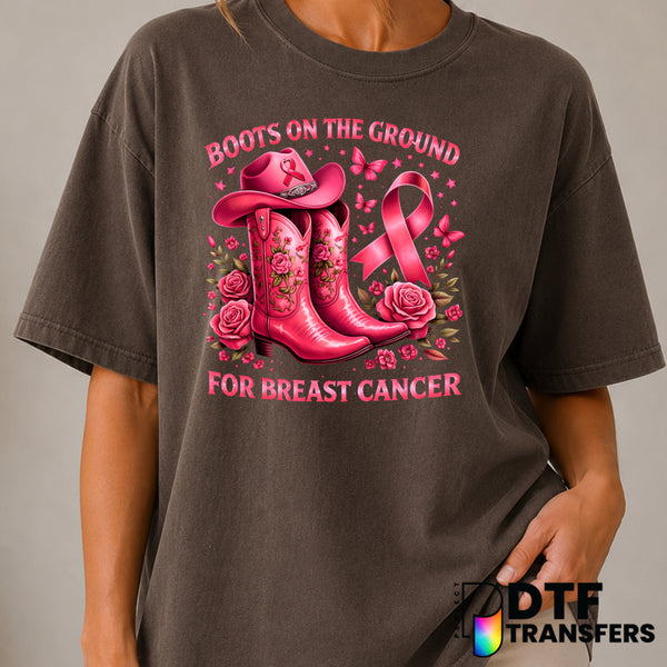 Boots On The Ground For Breast Cancer – Cancer Awareness DTF Transfer (view 1 of 2) – by Perfect DTF Transfers – Premade D...