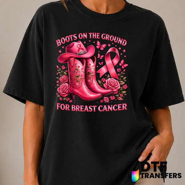 Boots On The Ground For Breast Cancer – Cancer Awareness DTF Transfer (view 2 of 2) – by Perfect DTF Transfers – Premade D...