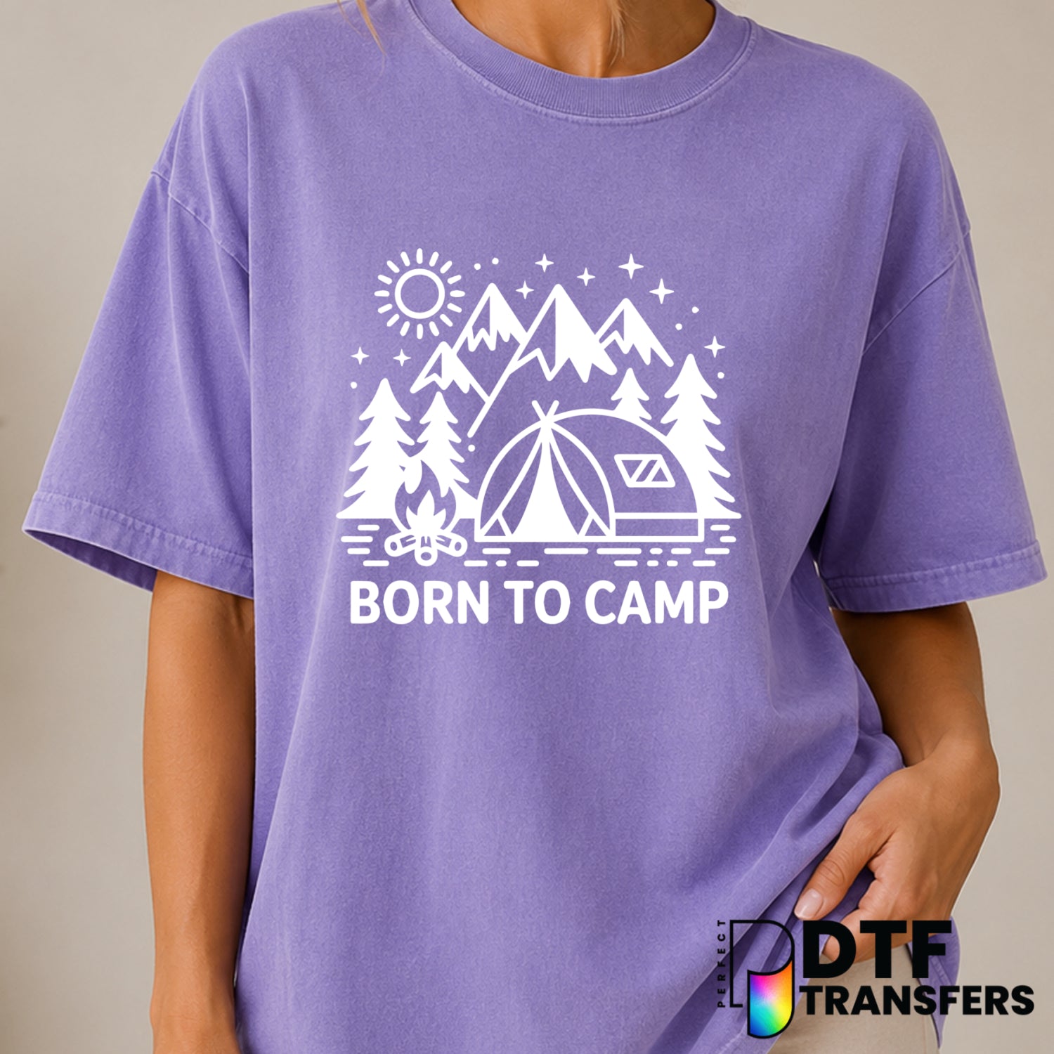 BORN TO CAMP – Camping DTF Transfer (view 2 of 2) – by Perfect DTF Transfers – Premade DTF Transfers – Camping, Outdoor