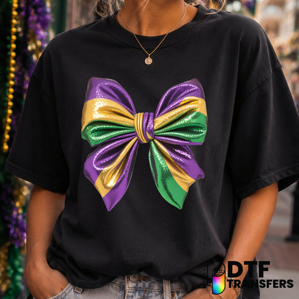 BOW COQUETTE Mardi Gras – DTF Transfer (view 1 of 2) – by Perfect DTF Transfers – Premade DTF Transfers – Mardi Gras, Fest...