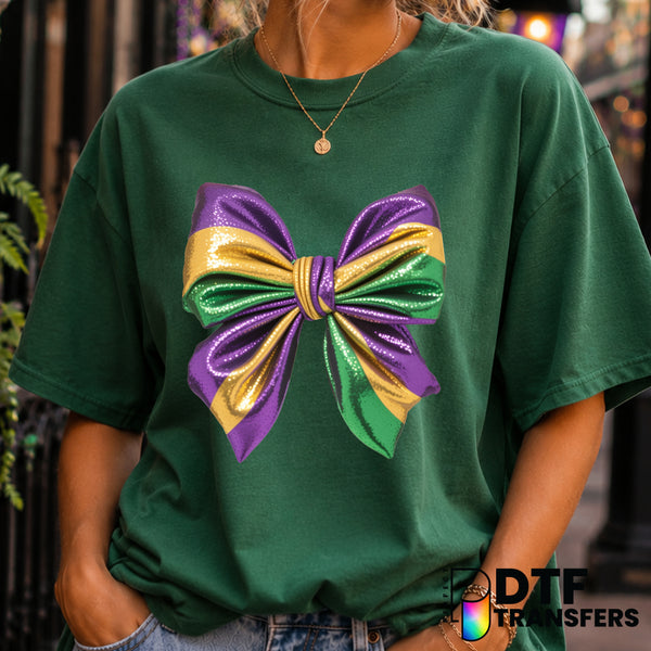 BOW COQUETTE Mardi Gras – DTF Transfer (view 2 of 2) – by Perfect DTF Transfers – Premade DTF Transfers – Mardi Gras, Fest...