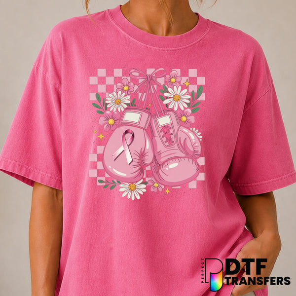 Boxing Gloves Beat Breast Cancer – Cancer Awareness DTF Transfer (view 2 of 2) – by Perfect DTF Transfers – Premade DTF Tr...