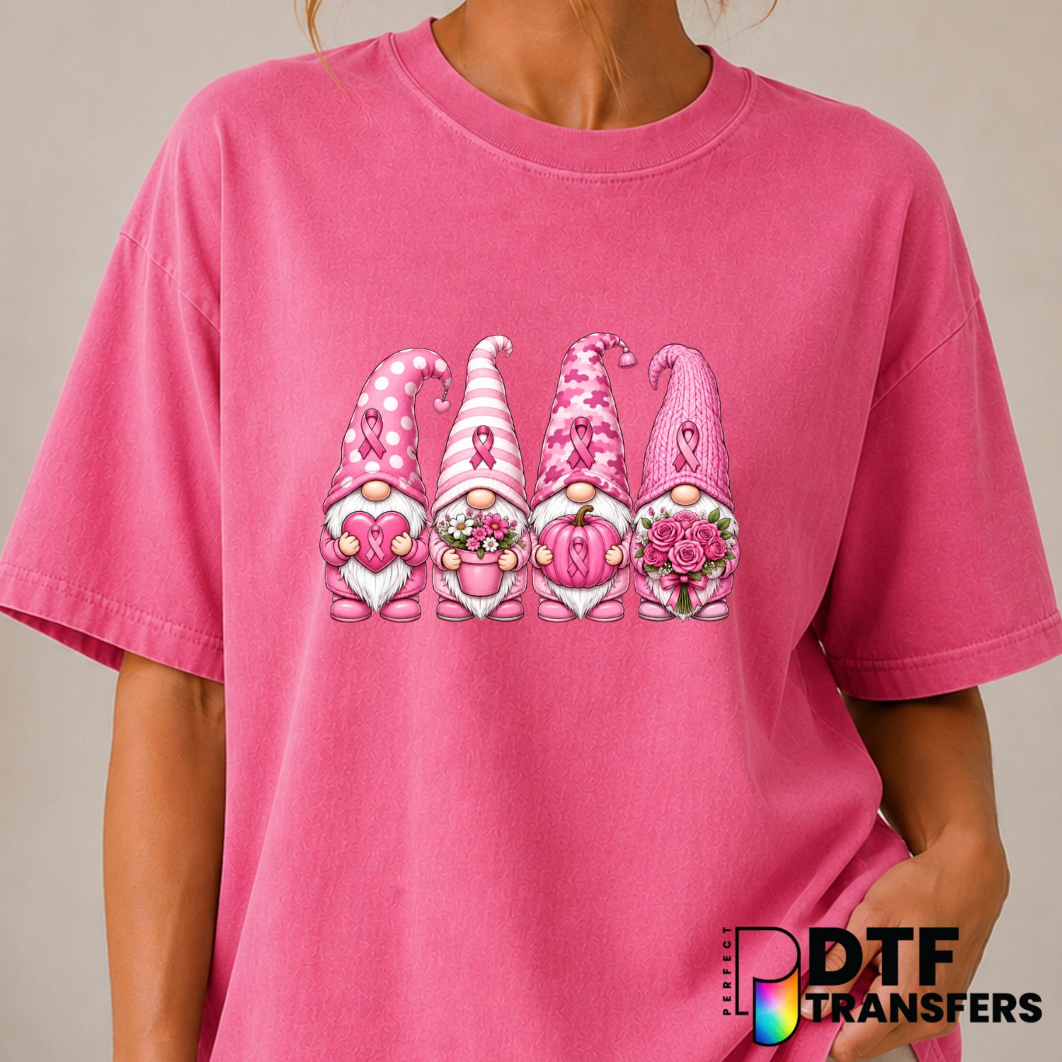 Breast Cancer Awareness Hope Gnome DTF Transfer (view 2 of 2) – by Perfect DTF Transfers – Premade DTF Transfers – Cancer...