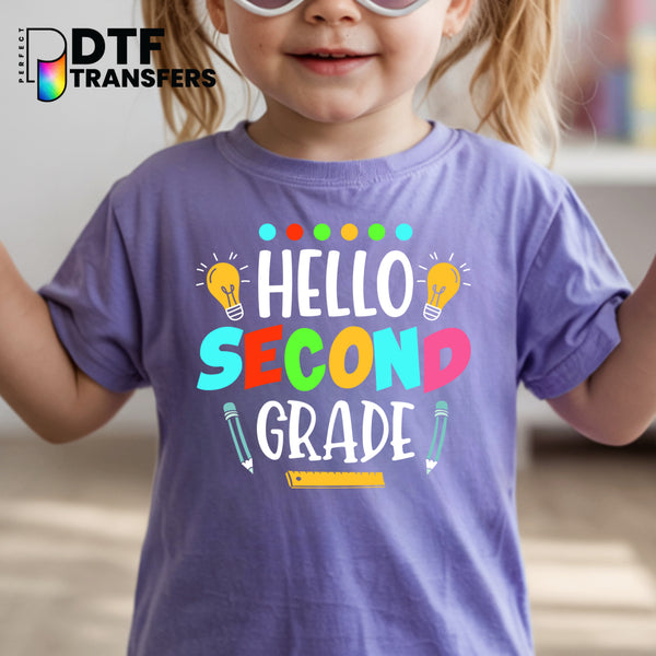 Hello Second Grade Colorful School Motifs – Teacher DTF Transfer