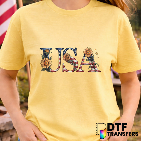 Floral American Flag Heart – Fourth of July DTF Transfer