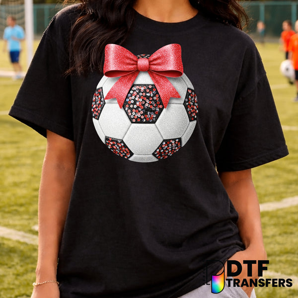 Red Glitter Sequin Soccer Ball with Bow – Soccer DTF Transfer