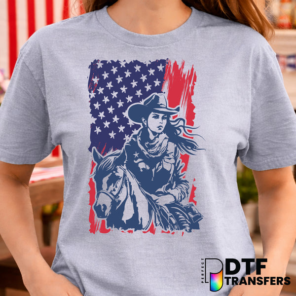 Western Cowgirl & Horses – Fourth of July DTF Transfer