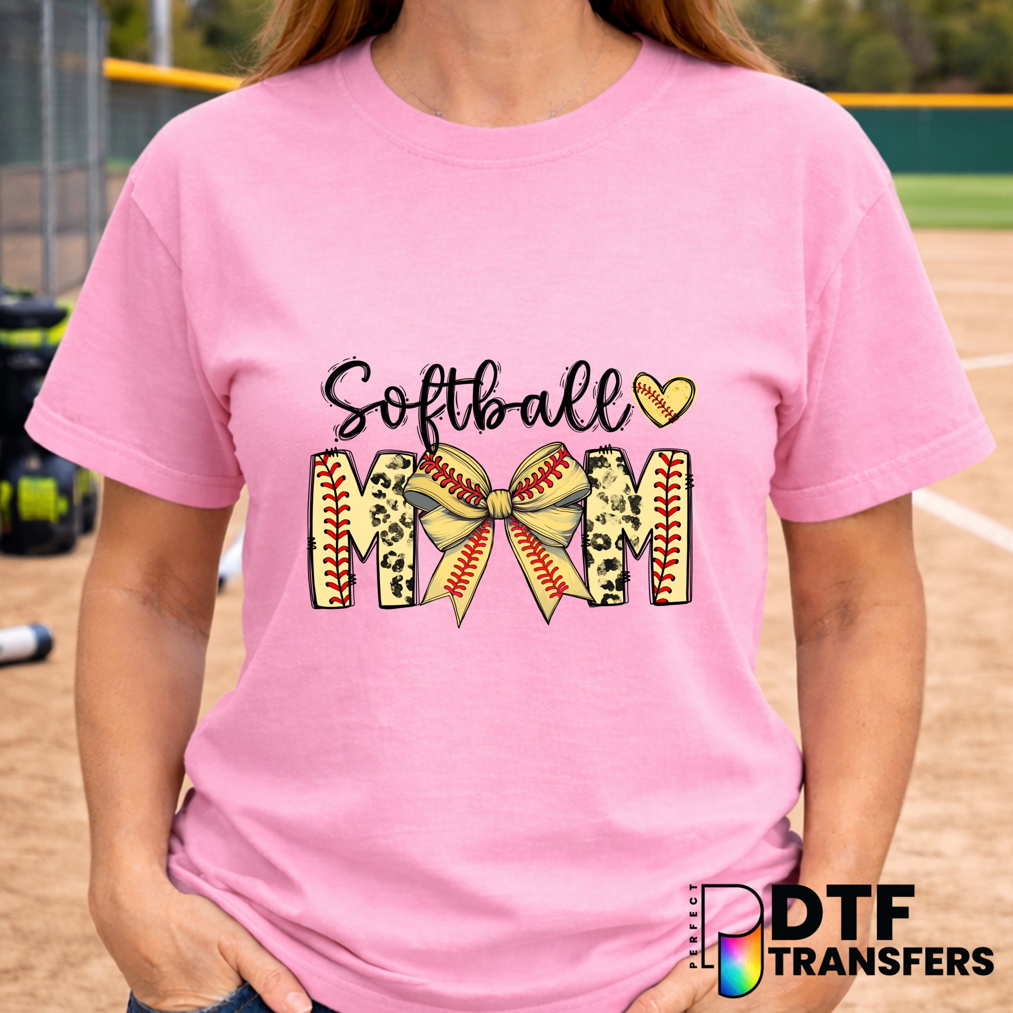 Softball Mom Script Leopard Coquette Bow – Softball DTF Transfer