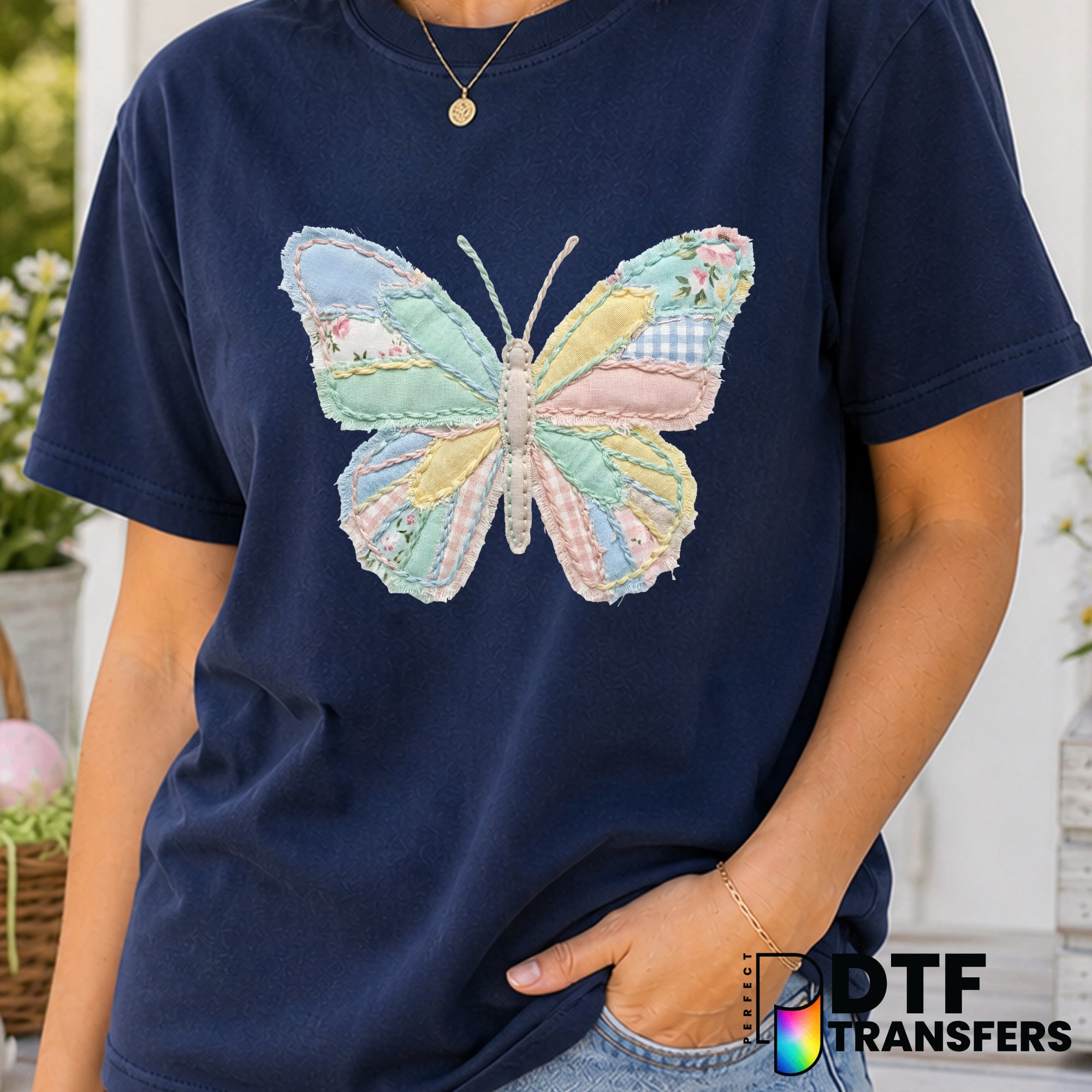 Rainbow Patchwork Butterfly Easter – DTF Transfer