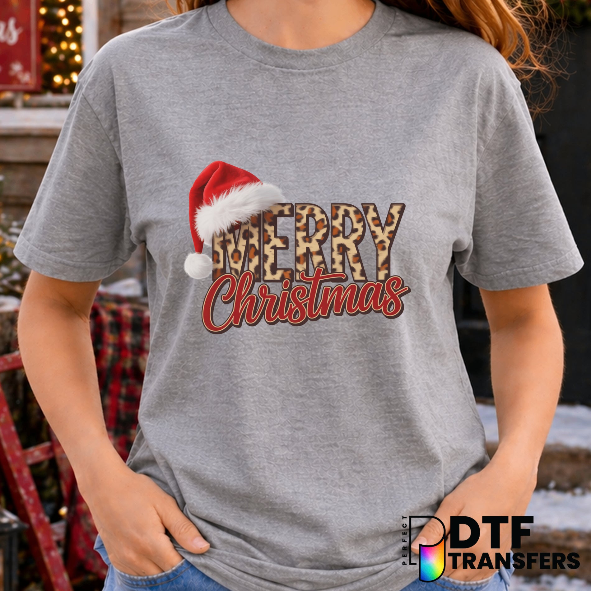 Merry Christmas Leopard Santa Hat – Christmas DTF Transfer