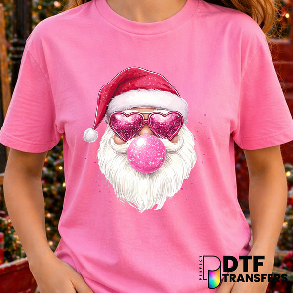 Santa with Pink Heart Glasses – Christmas DTF Transfer