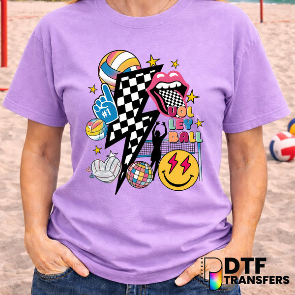 Retro Checkered Smiley Volleyball – DTF Transfer