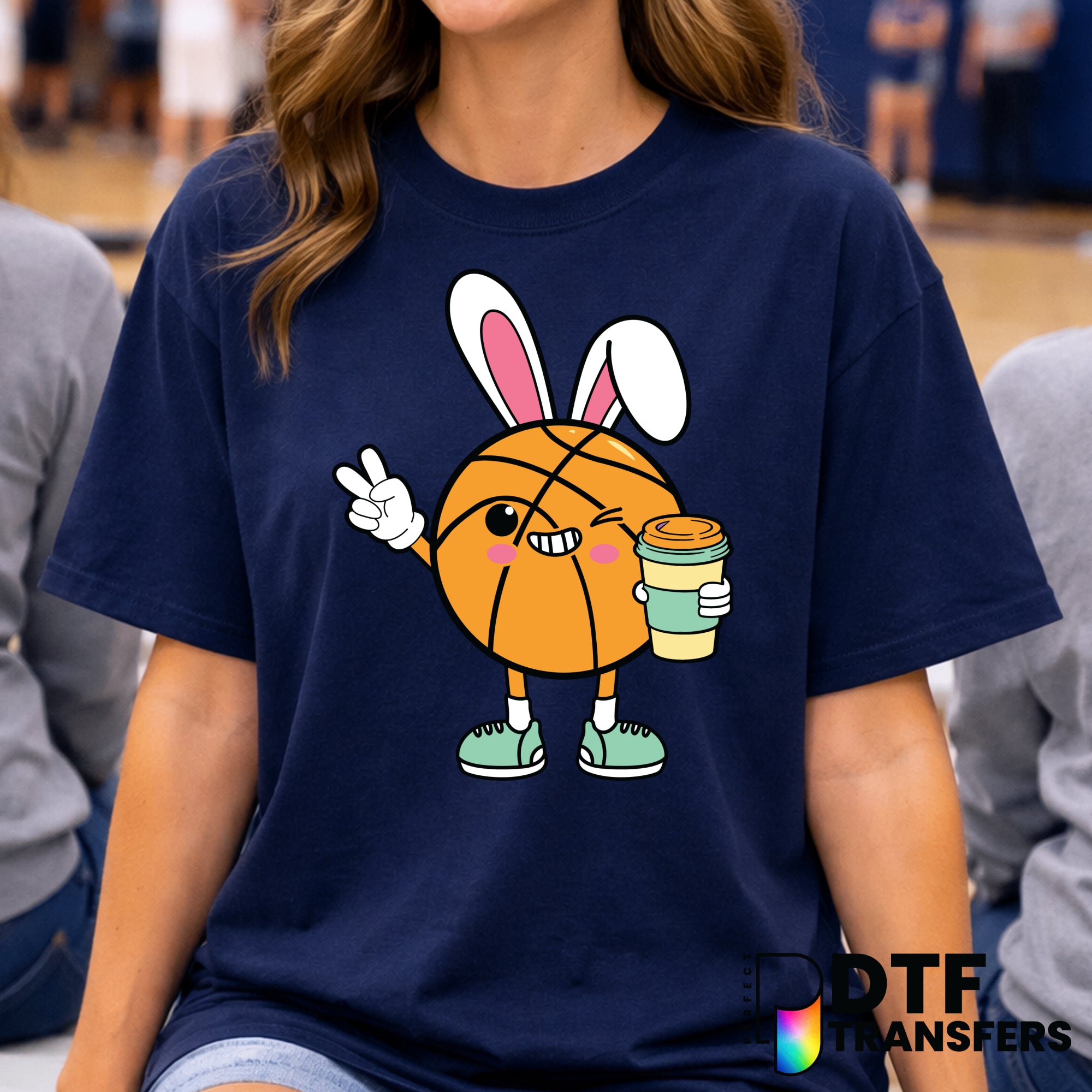 Easter Basketball Bunny Ears Peace – DTF Transfer